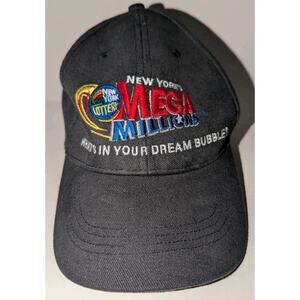 New York Lottery Mega Millions Strapback Hat One Size Fits All Black Vintage HTF